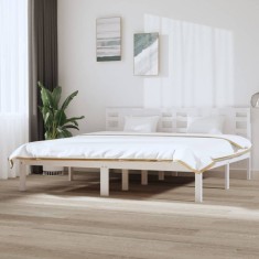 vidaXL Cadru de pat fără saltea, alb, 200x200 cm, lemn masiv pin
