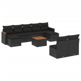 Cumpara ieftin Set canapele de gradina cu perne, 10 piese, negru, poliratan