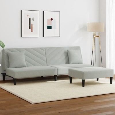 vidaXL Set canapea cu perne, 2 piese, gri deschis, catifea 3216262 foto