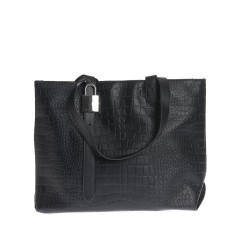 Geanta shopper neagra cu accesoriu lacat