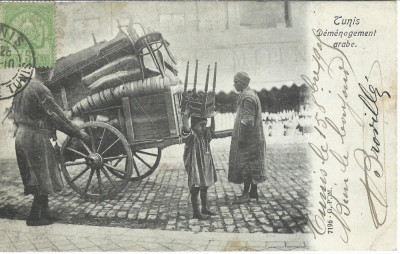 AMS# - ILUSTRATA TUNIS DEMENAGEMENT ARABE, TUNISIA, CIRCULATA, 1910 foto