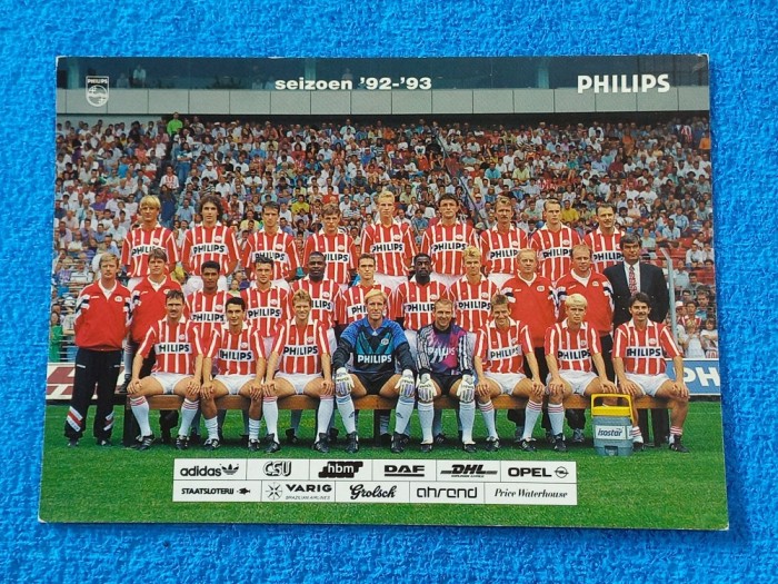 Foto - tip carte postala fotbal - PSV EINDHOVEN-inclusiv Gica POPESCU (sezonul 1992-1993)