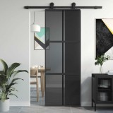 vidaXL Ușă glisantă, negru, 76x205 cm, sticlă securizată și aluminiu