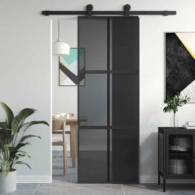 vidaXL Ușă glisantă, negru, 76x205 cm, sticlă securizată și aluminiu 155213 foto