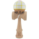 Jucarie de indemanare din lemn, Kendama X, Super Sticky, 18 cm, Alb, Galben, Rosu