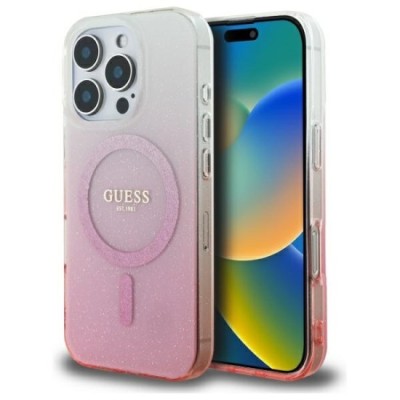 Husa pentru iPhone 16 Pro Max - Guess IML Glitter Gradient MagSafe (GUHMP16XHGRCELP) - Pink foto
