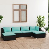 vidaXL Set mobilier de grădină cu perne, 6 piese, negru, poliratan 3101801
