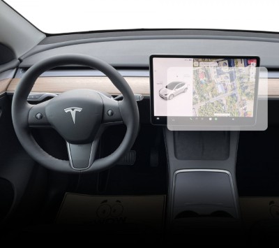 Folie Protectie Navigatie Tesla Model Y 2019+, Duragon, protectie Display Navigatie, silicon Transparent, Anti-zgarieturi, kit instalare foto