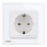 Priza simpla Livolo VL-C7C1EU-11, incastrat, contact de protectie, rama din sticla inclusa, alb