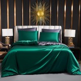 Cumpara ieftin Set Lenjerie de Pat din Satin, 200 x 220 cm, + Set 2 Fata de Perna 80 x 80 cm, Verde Inchis - CN