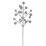 Ramură Decorativă, Model Crăciun, Fructe Cu Glitter Argintiu, 43 cm, Oem