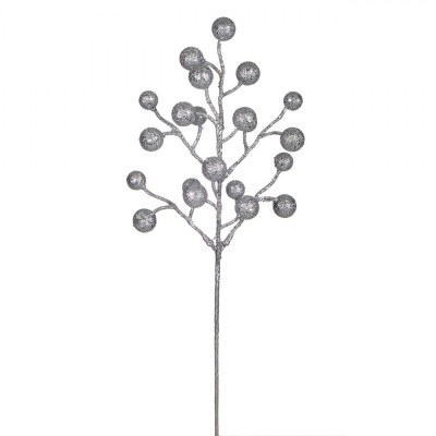 Ramură Decorativă, Model Crăciun, Fructe Cu Glitter Argintiu, 43 cm foto