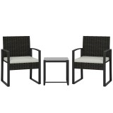 Outsunny Set de Mobilier de Grădină din Ratan Sintetic cu 2 Scaune cu Perne Detașabile și Masă cu Blat din Sticlă, Crem | Aosom Romania