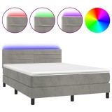Cumpara ieftin Pat continental cu saltea si LED gri deschis 140x190 cm catifea