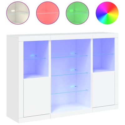 Servanta cu lumini LED, 3 buc., alb, lemn prelucrat foto