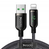 Cumpara ieftin Cablu de Date USB la Lightning 2.4A, Display Digital , 1.2m Yesido (CA84) Negru