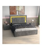 Pat Tapitat Ianis Gri + Saltea Lux Ortopedica + Noptiere Tapitate 180x200cm