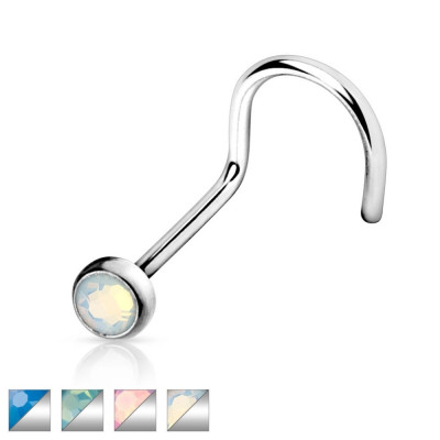 Piercing pentru nas din oțel 316L de culoare argintie - curbat, opal rotund colorat - Culoare Piercing: Albastru foto