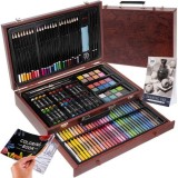 Set Desen si Pictura 143 Piese , Cutie din Lemn Eleganta, 37.5x23x8 cm