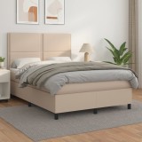 VidaXL Pat box spring cu saltea, cappuccino, 140x190cm piele ecologică