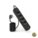 Prelungitor Tech-Protect PCL4X3 10.5W 2.1A 2 x USB-A - 1 x USB-C - 4 x Schuko Negru