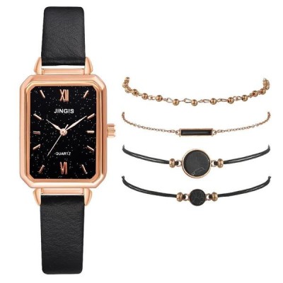 Ceas Efb Jingis quartz cu curea neagra si set bratari foto