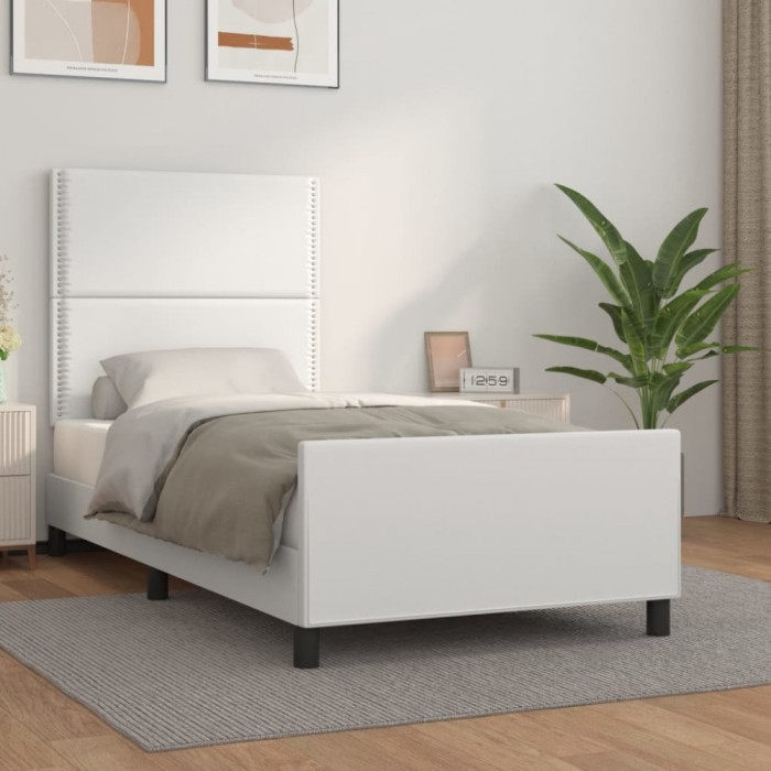 vidaXL Cadru de pat cu tăblie, alb, 90x200 cm, piele ecologică 3125489
