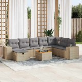 vidaXL Set canapele de grădină, 9 piese, cu perne, bej, poliratan 3325888