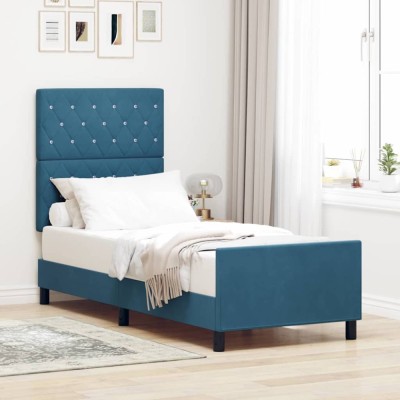 vidaXL Cadru de pat cu headboard Albastru &amp;icirc;nchis 80 x 200 cm Catifea 3344841 foto