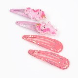 Set 4 clame de par cu unicorni roz si sclipici
