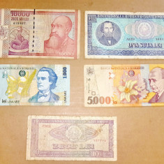 C718-Lot 5 bancnote Romania. 2 RSR si 3 Romania moderna. Pret pe lot.