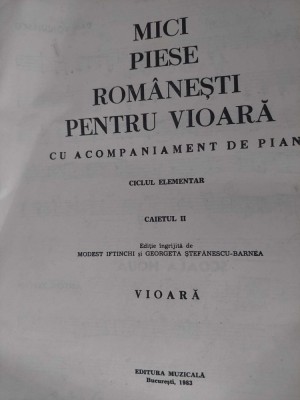 MICI PIESE ROMANESTI pentru VIOARA cu acompaniament de pian,1983,cantece vechi foto
