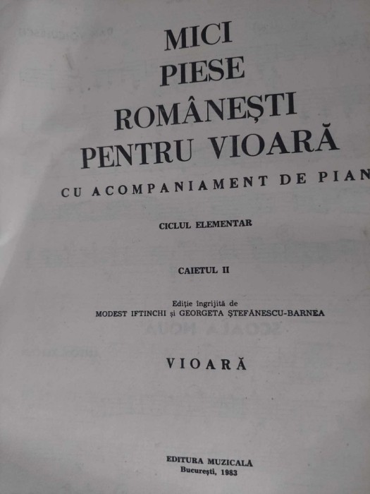 MICI PIESE ROMANESTI pentru VIOARA cu acompaniament de pian,1983,cantece vechi