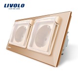 Cumpara ieftin Priza dubla Livolo cu rama din sticla si capac de protectie rezistent la apa