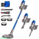 Aspirator Vertical Fara Fir 2in1, 550W/48000Pa, 60min Autonomie, Ecran Tactil, LED, Rezervor 1.5L, Podea, Covor, Par Animale, 3 Filtre HEPA, Albastru/