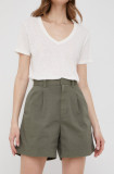 GAP pantaloni scurti femei, culoarea verde, neted, high waist