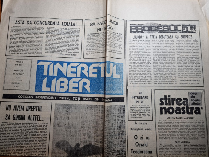 ziarul tineretul liber 22 august 1990-procesul comunistilor,art.gara de nord