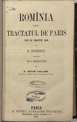 B. Boerescu Romania dupa tratatul de la paris 1857 carte veche foto