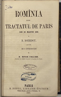 B. Boerescu Romania dupa tratatul de la paris 1857 carte veche foto