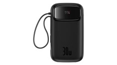 Baseus QPow 2 20000mAh 30W Power Bank cu 2 cabluri USB-C &icirc;ncorporate - Negru