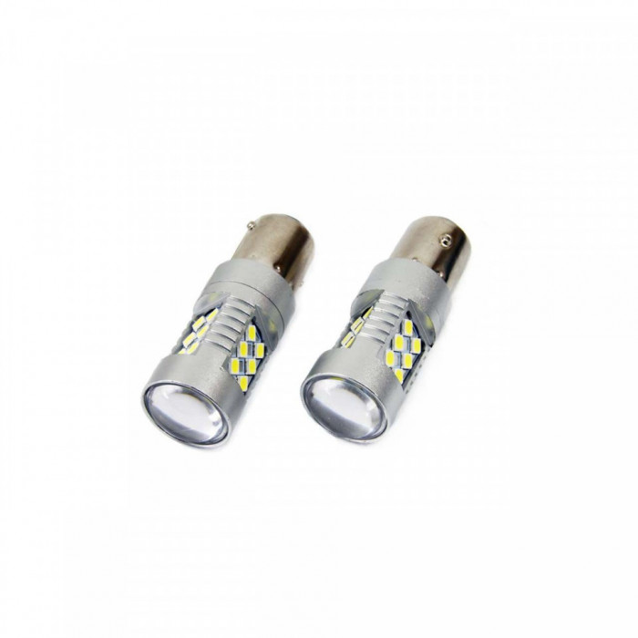 Set becuri auto cu LED CANBUS compatibil P21W BA15S 24 SMD 6.2W Alb 12/24V,