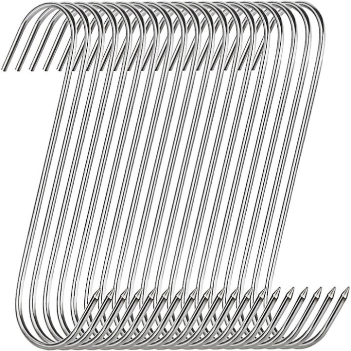 Set 40 carlige pentru suspendat carnea, tip S, otel inoxidabil, 15 cm