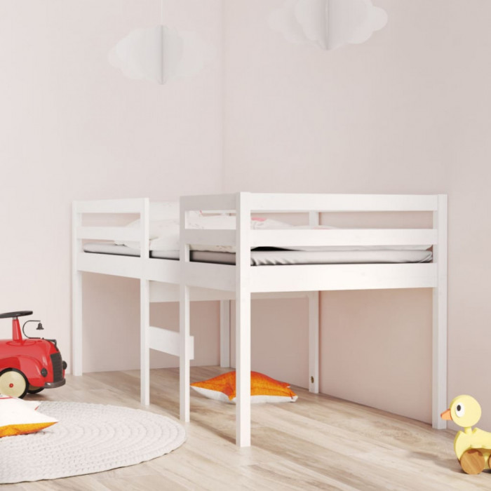 vidaXL Pat &icirc;nalt de dormitor, alb, 80x200 cm, lemn masiv de pin