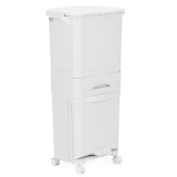 Cos de gunoi pentru colectare selectiva cu 3 compartimente, pe roti, 42 L, alb Household NewTrend