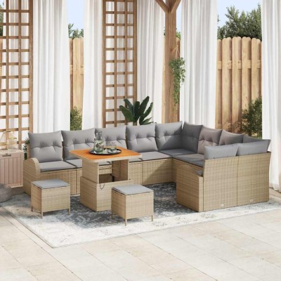 vidaXL Set de canapele pentru grădină cu pernă 12 pcs Bej Rattan poli foto