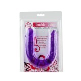 Dildo dublu BAILE Double Dong, pentru penetrare dublă, din material flexibil, lungime 29 cm, mov transparent
