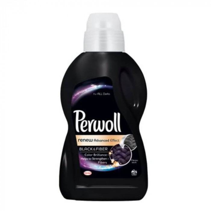 Detergent Lichid Rufe Negre PERWOLL Black &amp; Fiber, 900 ml pentru 15 Spalari, Detergent Lichid pentru Haine Negre, Solutii Curatare a Hainelor Negre, D