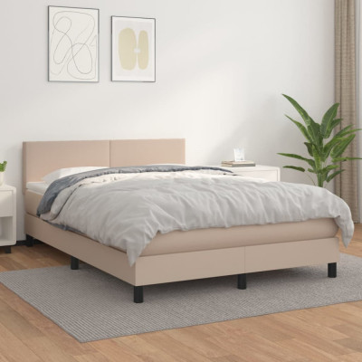 vidaXL Pat box spring cu saltea, cappuccino, 140x190cm piele ecologică foto