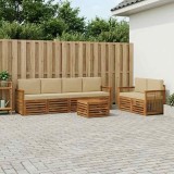 vidaXL Set de canapele de exterior cu pernă 7 pcs Natural și Bej 3384059