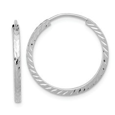 Cercei Creole Endless din Aur Alb 14K &ndash; Tub Patrat, Taietura Diamant, 18 mm